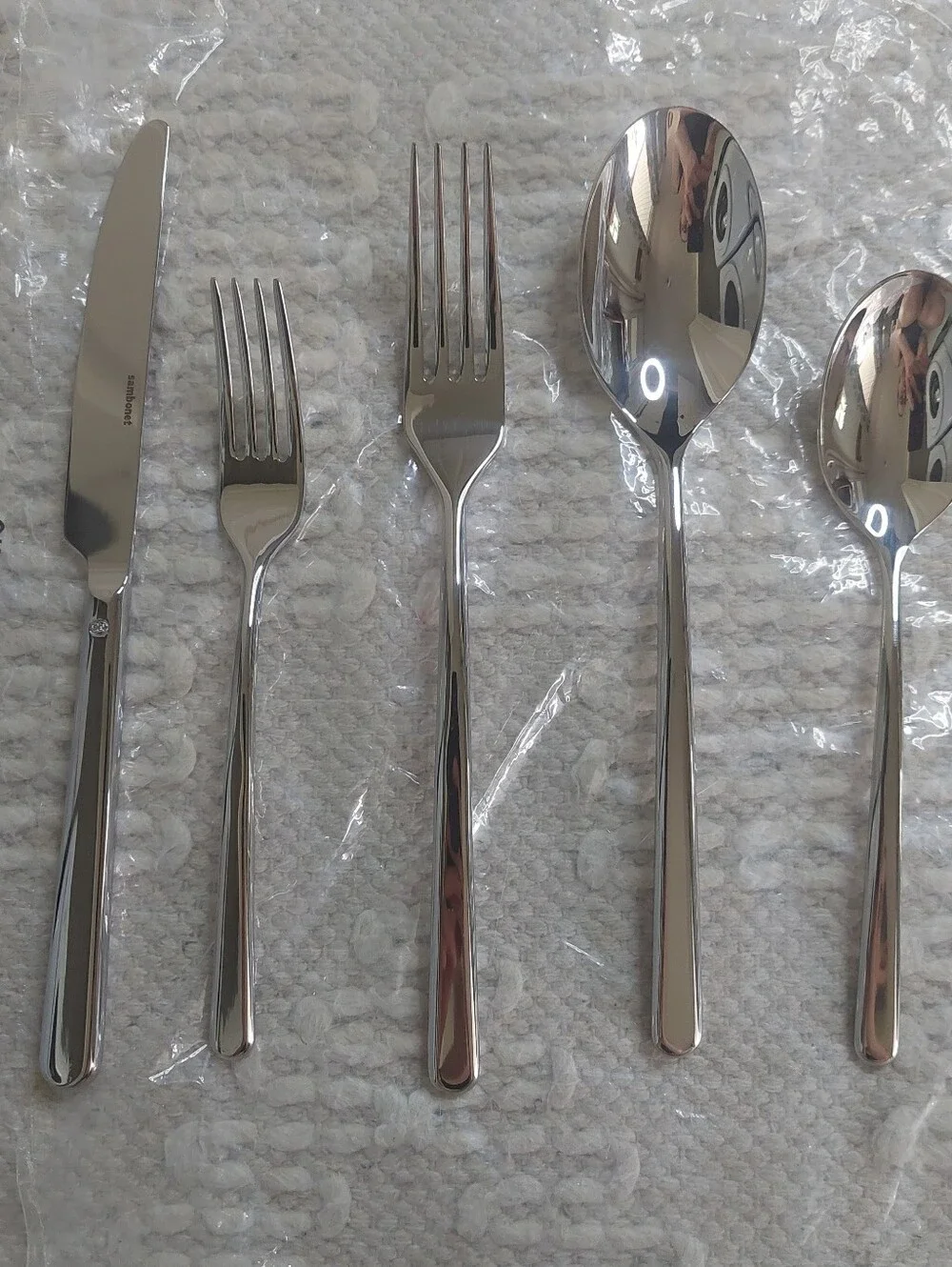 NEW! Quince- Sambonet Gia Minimalist 5 Piece Stainless Steel Flatware Set! (P66)